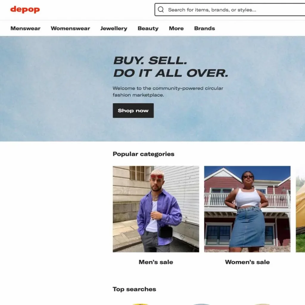 Depop homepage