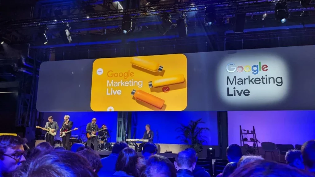 Google Marketing Live event. Photo taken from audience with band playing on stage