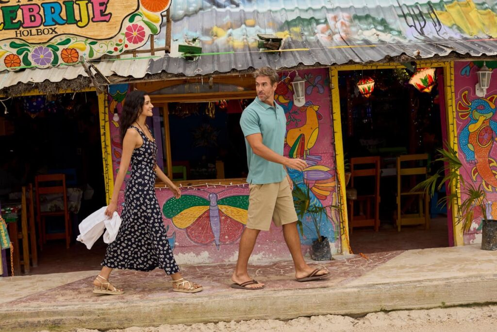 Couple walking down the street