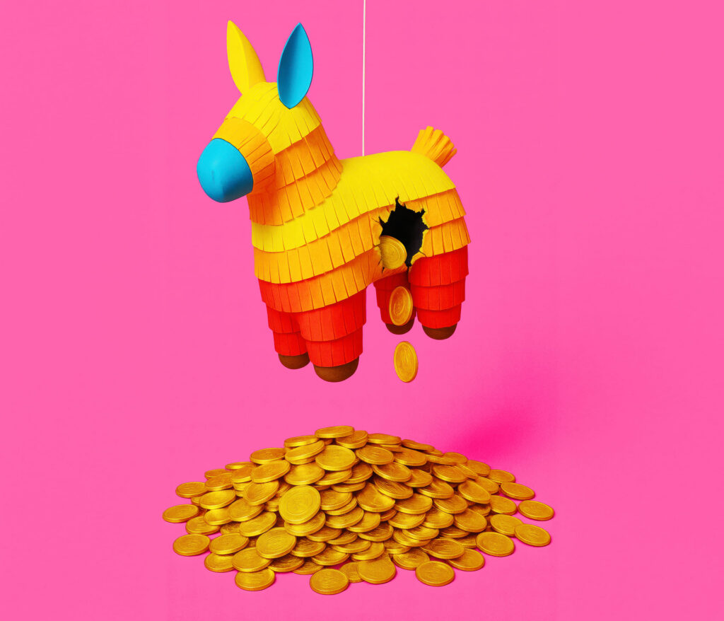 Pinata with coins coming out