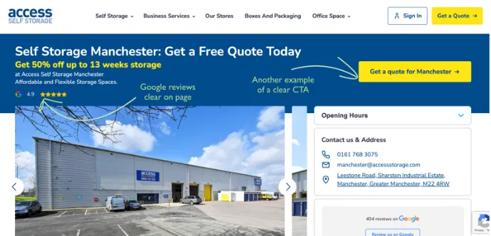 Access Storage Webpage