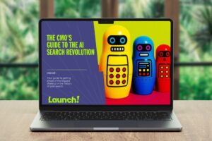 A laptop screen showing The CMO's Guide to the AI Search revolution