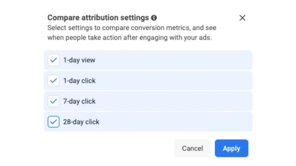 Compare attribution settings