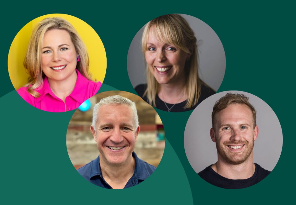Image shows a panel of marketing experts including Jaye Cowle, Geoff Griffiths, Charlie Gordon and Iestyn Keyes
