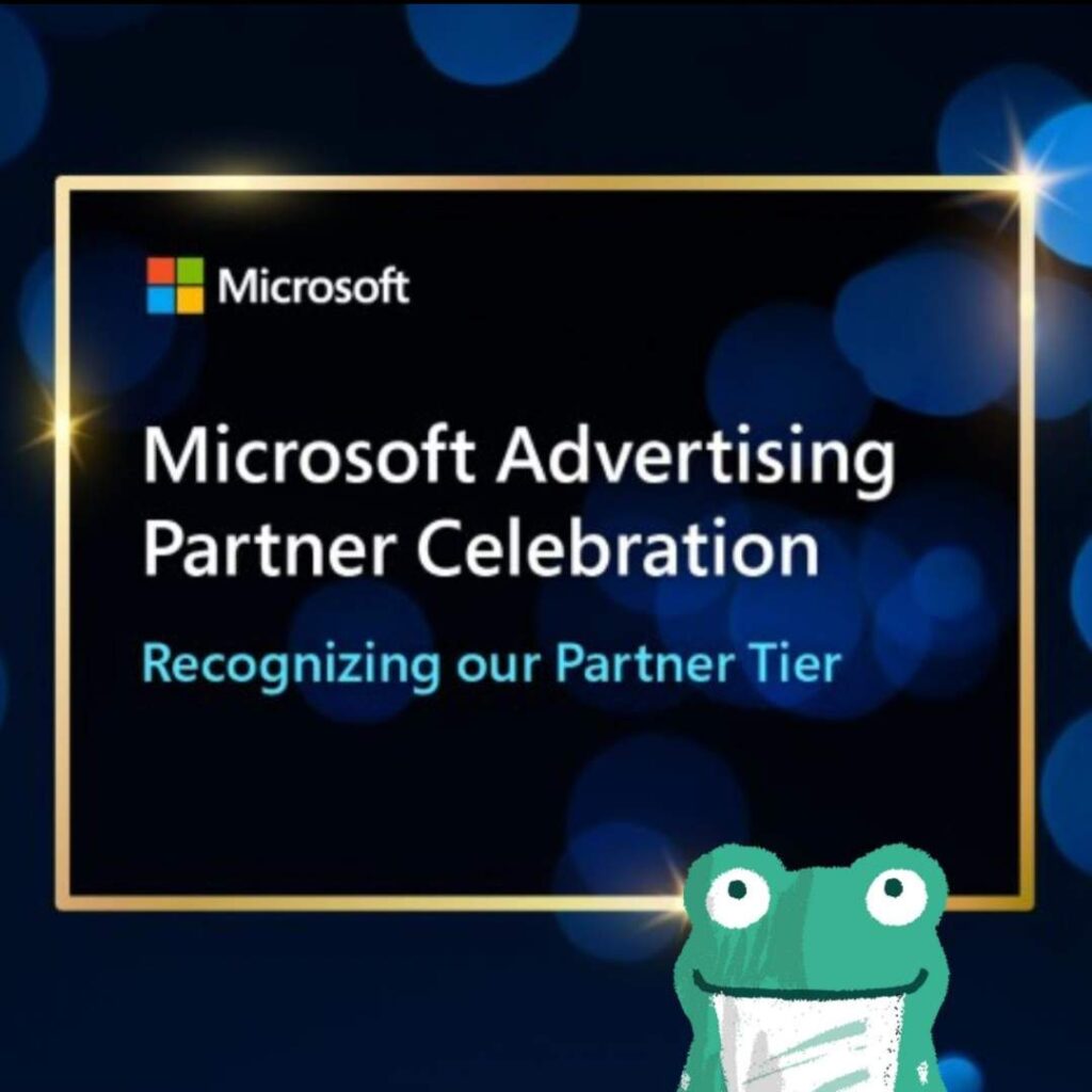 Microsoft Advertising Partner Celebration badge, featuring Lolly the frog