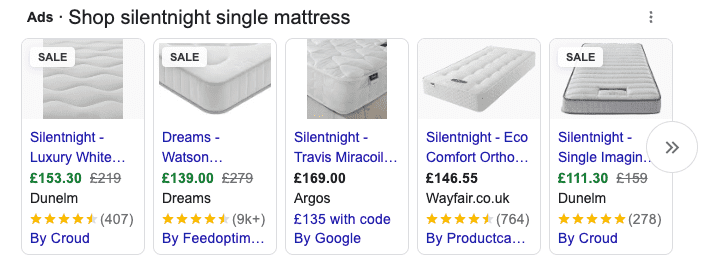 Silentnight Google Shopping